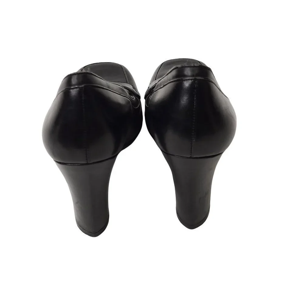 NATURALIZER BLACK SQUARE TOE LEATHER HEEL SHOES SZ‎ 8.5 N